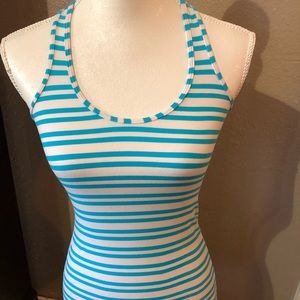 Lululemon Razorback top white with blue stripe